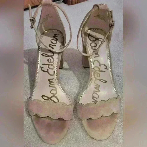 Sam Edelman Women Open Toe Block Heels Ankle Buckle Suede Sandals Beige … - Picture 2 of 9